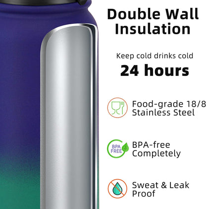 Fanhaw 20 oz Insulated Stainless Steel Water Bottle with Anti-Dust Chug Lid, Leakproof Vacuum Metal Everyday Use Bottle for Kids, Teens & Adults, Back to School Essentials (Green Blue)
