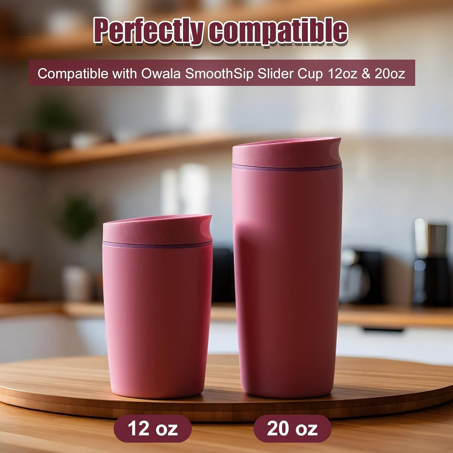 Replacement Slider Lid for Owala SmoothSip 20oz & 12oz, Top Cover Compatible with Owala 24oz Coffee Tumbler, Coffee Travel Mugs Leakproof Accessories, BPA-Free (Black Cherry)