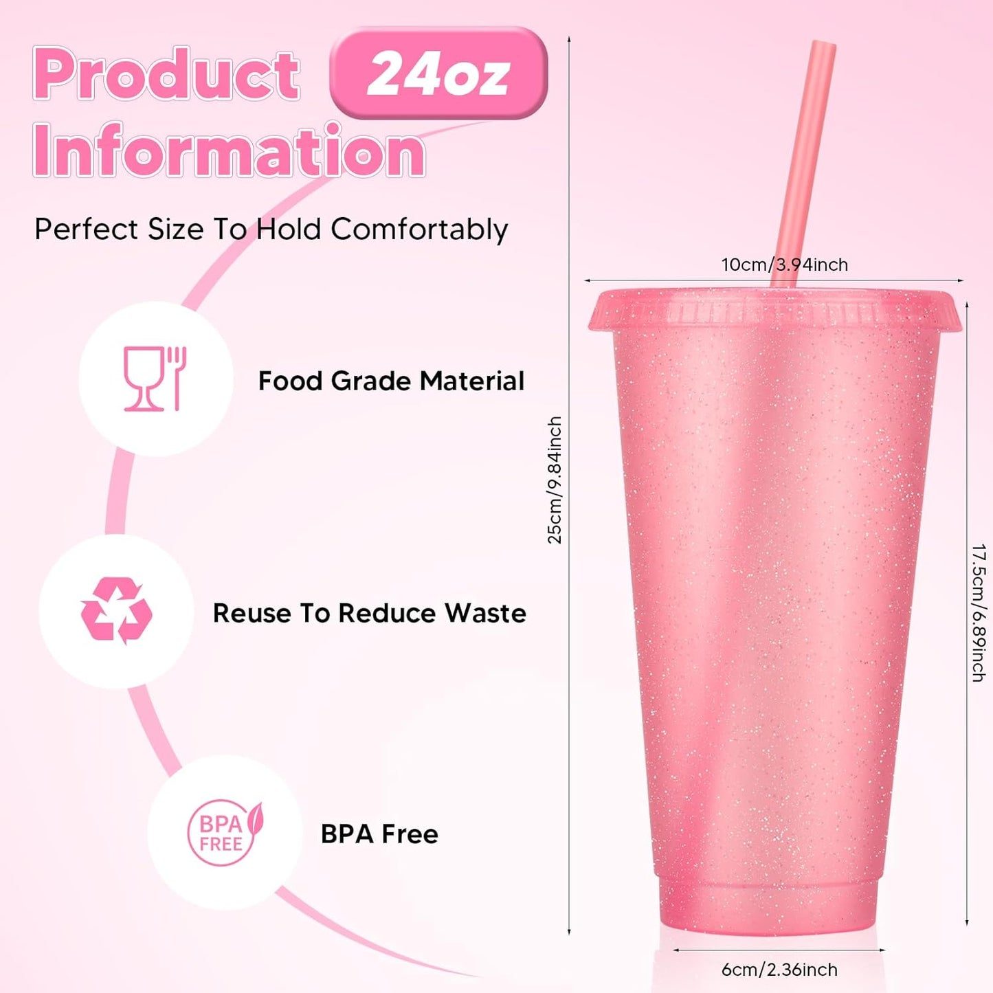 24 Pack Plastic Tumblers with Lids and Straw, Reusable Cups with Lids and Straws Colorful Cups for Cold Drink Iced Coffee, Plastic Tumbler Bulk for Party Birthday Gifts (24 oz, Stylish Colors)