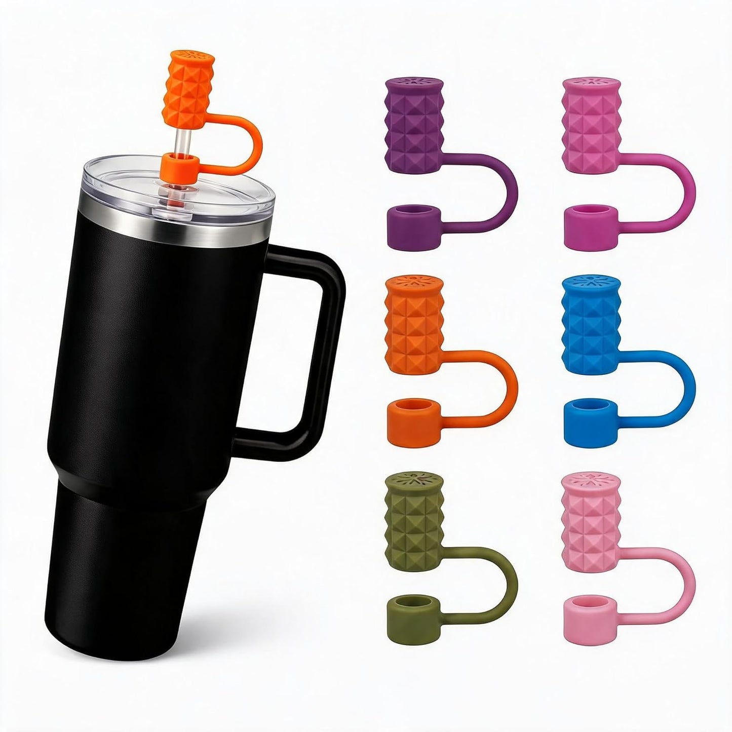 BTYHAOS Silicone Straw Caps for 10mm Tumblers | Reusable Dust-Proof Straw Toppers Compatible with Stanley 30oz & 40oz Tumblers (Purple Flower 3pc)