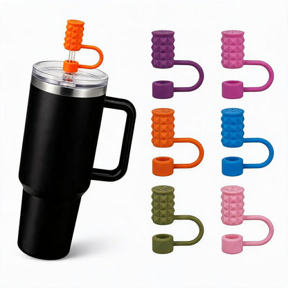 BTYHAOS Silicone Straw Caps for 10mm Tumblers | Reusable Dust-Proof Straw Toppers Compatible with Stanley 30oz & 40oz Tumblers (Purple Flower 3pc)