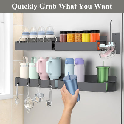 HuggieGems Magnetic Water Bottle Holder for Refrigerator, Cup Holder Organizer for Stanley and Tumbler for Kitchen, 4 Pack, Black