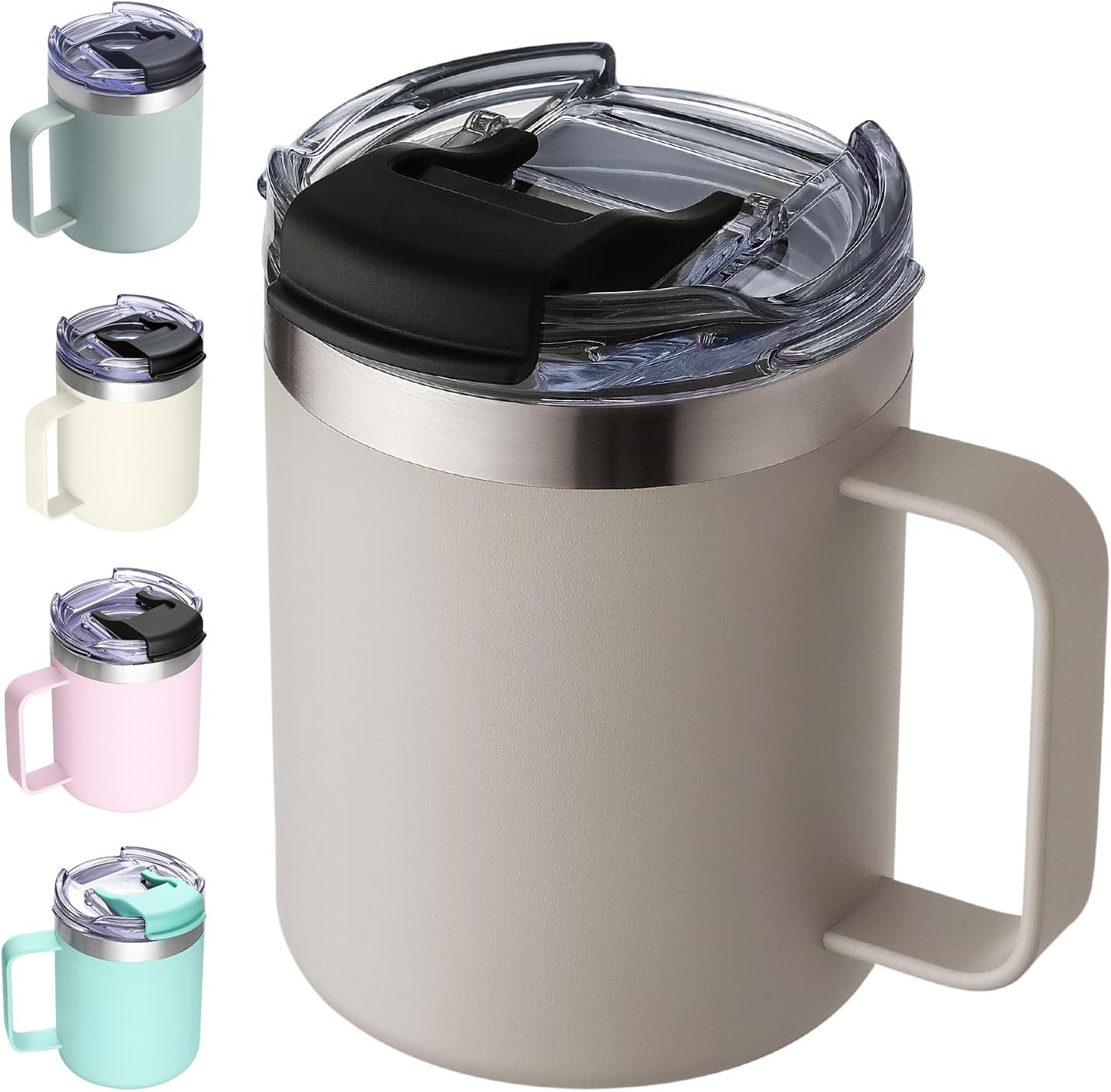 12oz Insulated Coffee Mug Cup with Handle, Stainless Steel Travel Coffee Mug with Flip Lid, Double Wall Vacuum Coffee Tumbler, Navy