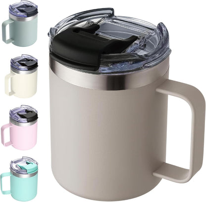 12oz Insulated Coffee Mug Cup with Handle, Stainless Steel Travel Coffee Mug with Flip Lid, Double Wall Vacuum Coffee Tumbler, Navy