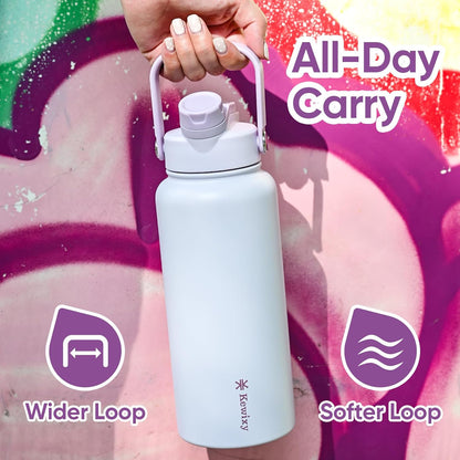 KEWIXY 32 oz Insulated Water Bottle, 2-in-1 Lid, Straw & Spout with Protected, Leak Proof, Keep Cold, Stainless Steel, Metal, Reusable, Handle, for Outdoor, Gym and School, 2 Lids, Blush Pink