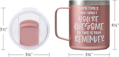 SUNWILL Travel Coffee Mug with Lid, Insulated Tumbler with Handle, 14 oz Stainless Steel Cup for Ice, Water, Tea, Rose Gold