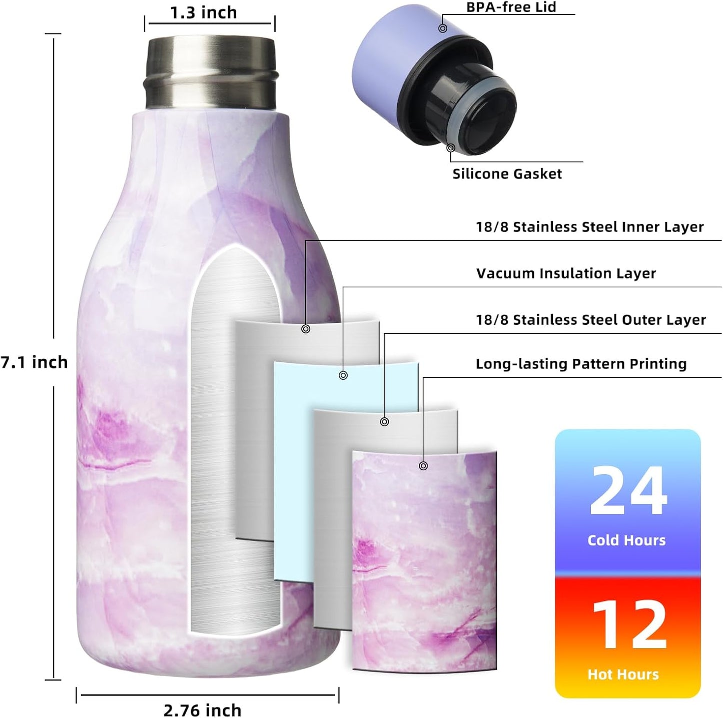 BJPKPK Insulated Water Bottles, 18 oz Stainless Steel Metal Water Bottle with Strap, BPA Free Leak Proof Jugs, Mugs, Flasks, Reusable Thermal Flasks for Sports & Travel, Black - Colors B