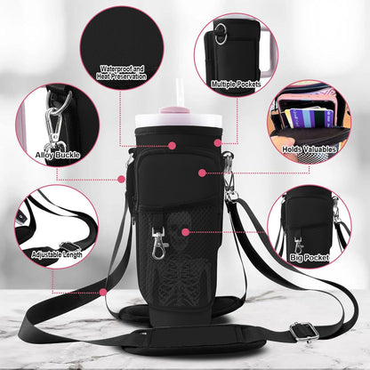 Stanley Carrier Bag for Stanley 40oz/30ozTumbler with Phone with 2 Adjustable Strap,3 Pockets Bottle Stanley Cup Carrier Bag & Case,Accessories for Hiking Travelling