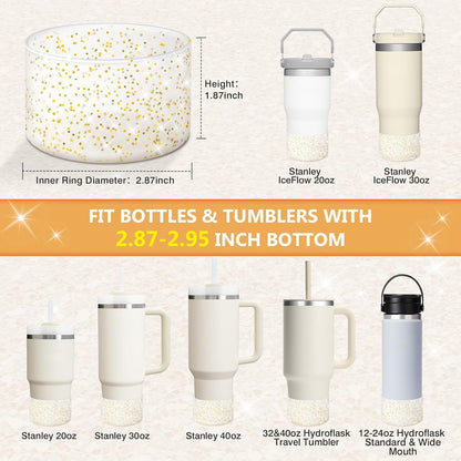 WUQID Protective Bling Silicone Boot Sleeve, Compatible with Stanley Tumbler 20-40oz & Hydro Flask Bottle 12oz-24oz, Glitter Reduces Dents Sleeve Cover for More Bottles/Tumblers Bottom of 2.83-2.95in