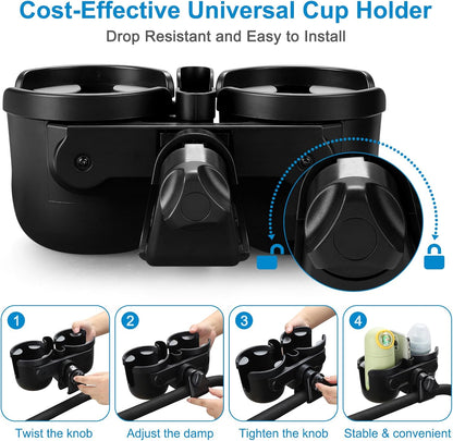Accmor Stroller Cup Holder with Phone Holder, Bike Cup Holder, Universal Cup Holder for Uppababy Nuna Doona Strollers, 2-in-1 Cup Holder for Walker, Wheelchair, Scooter - Colors A