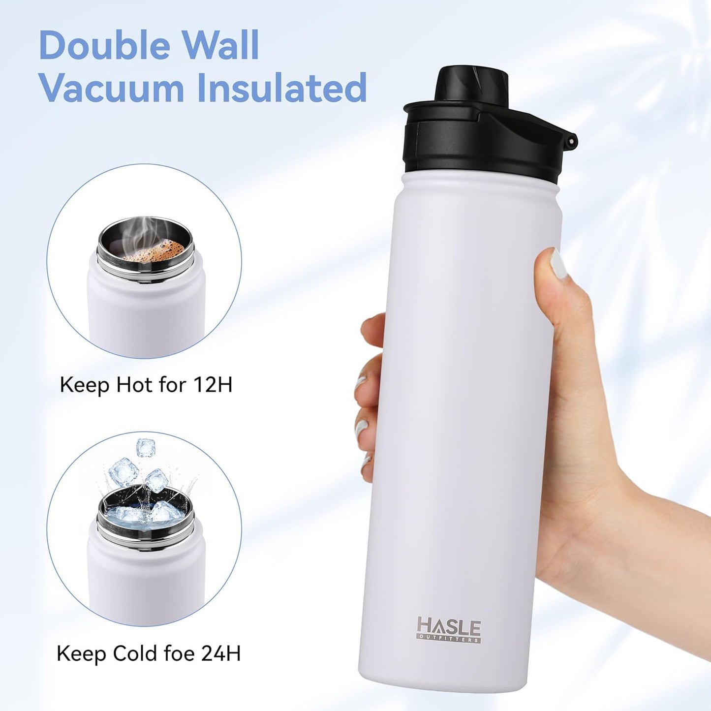 HASLE OUTFITTERS 32 oz Insulated Water Bottle Stainless Steel Double Walled Vacuum Sports Water Bottle with 2 Lids (Straw and Spout Lid) for Gym Camping Hiking(Black,1)