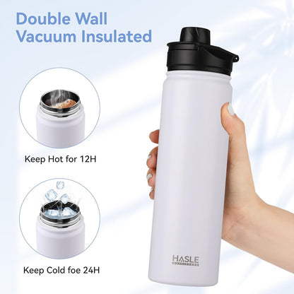 HASLE OUTFITTERS 32 oz Insulated Water Bottle Stainless Steel Double Walled Vacuum Sports Water Bottle with 2 Lids (Straw and Spout Lid) for Gym Camping Hiking(Black,1)