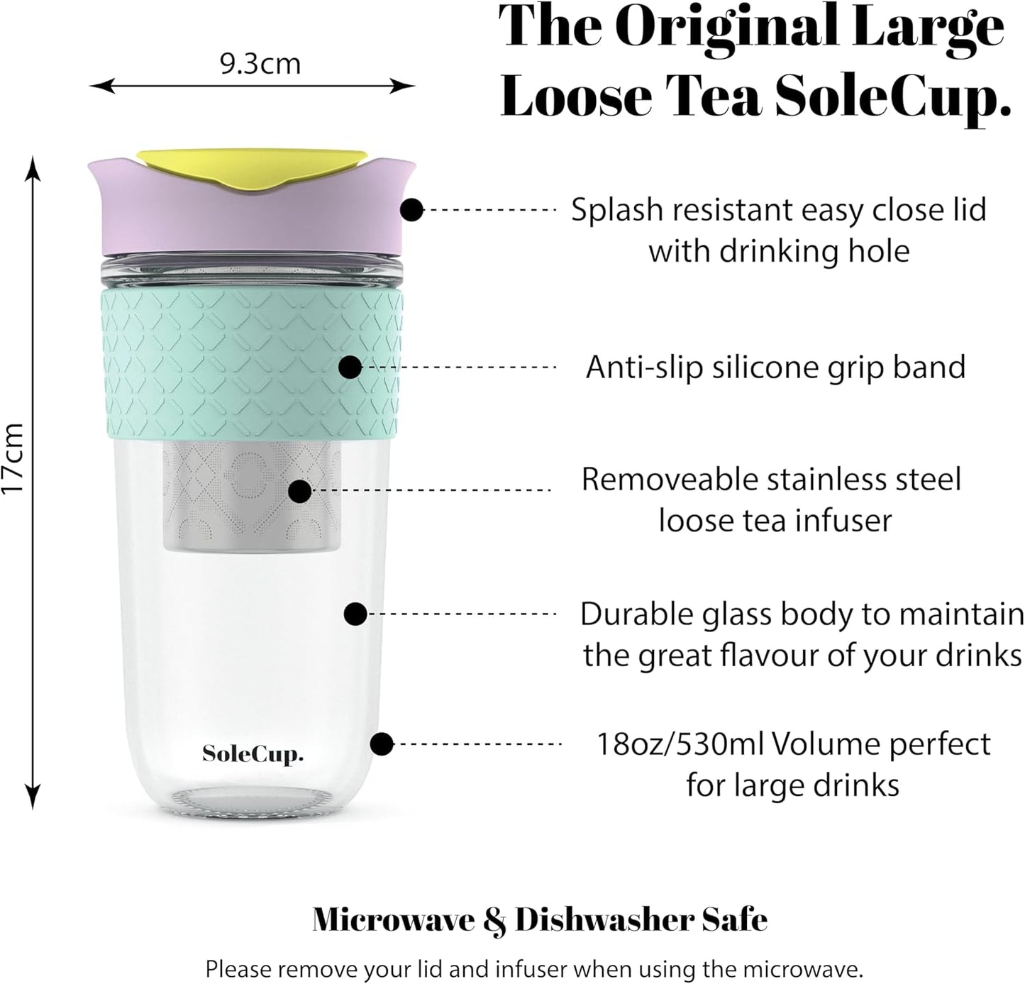 Travel Mug Loose Tea Infuser - Detachable Tea Strainer with Spillproof Lid - BPA-Free Reusable Glass Travel Coffee Cup with Silicone Band (Ice Cream, 12oz)