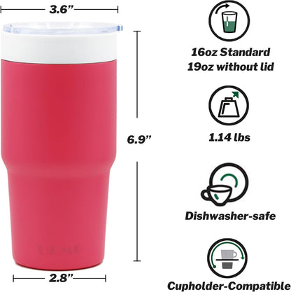 True Ceramic Lined (Not Coated) Stainless Steel Vacuum Insulated Travel Coffee Tumbler, No Metallic Taste, 16oz for Coffee & Tea On-The-Go (Original Steel)