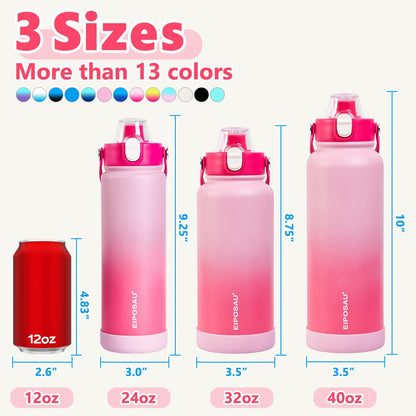 Insulated Water Bottle with Lid & Boot & Stickers, 24 oz Stainless Steel Sweat Free Bottle Keep Cold 24H, BPA-Free Sports Wide Mouth Water Bottle, BlueBlack