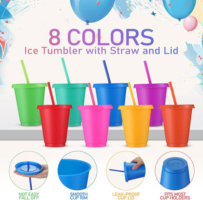 Sieral 30 Pack Cups with Lids and Straws Kids Tumbler with Straw Reusable Water Bottle Iced Coffee Travel Mug Adults Plastic Cups for Parties 16 oz (Candy Colors)