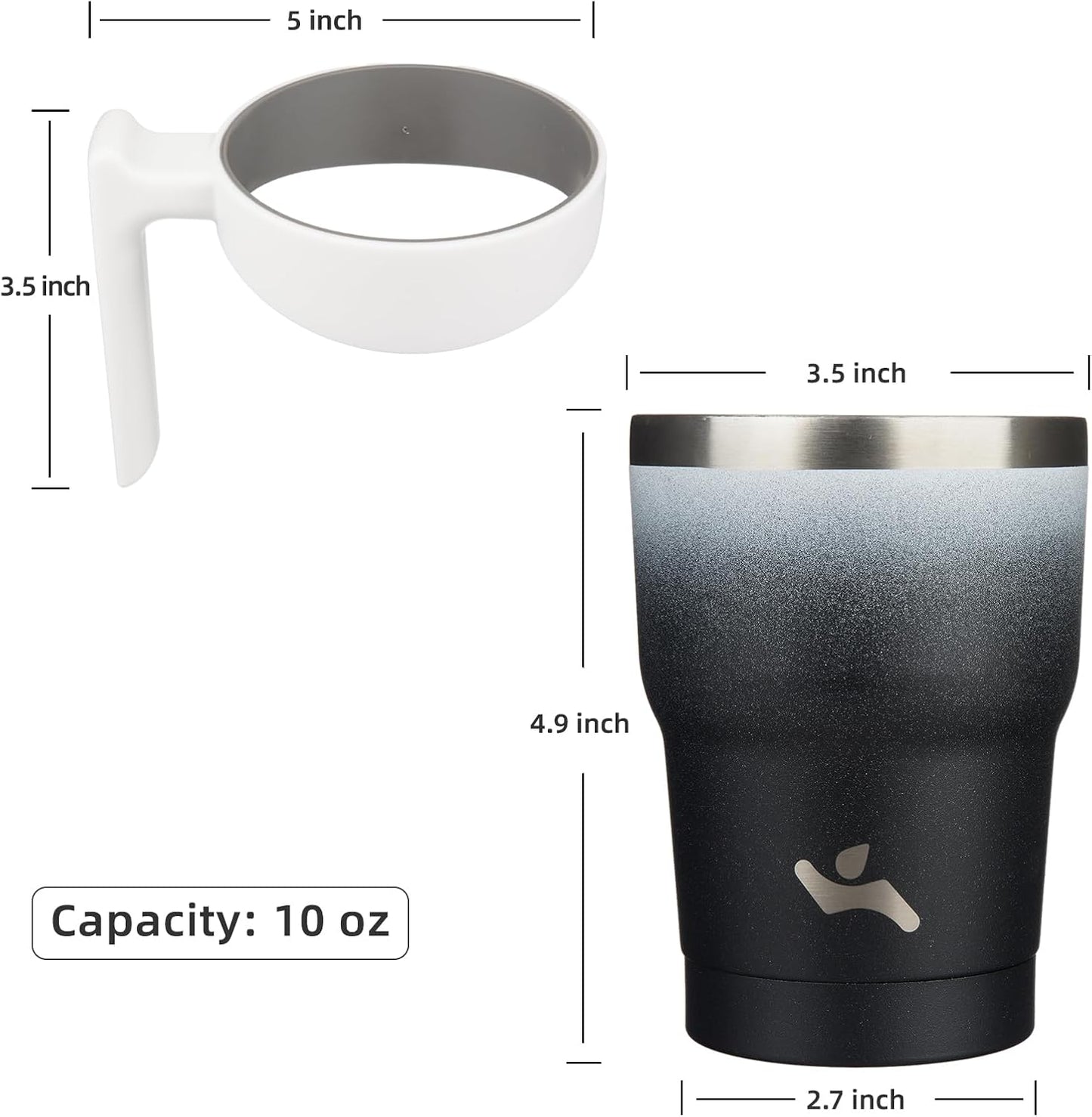 Konokyo 20 oz Tumbler with Handle and 2 Straw 2 Lid, Insulated Water Bottle Stainless Steel Vacuum Cup Reusable Travel Mug,Black