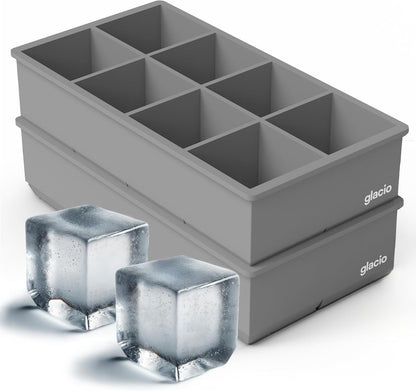 Ice Cube Molds – 2-Pack Silicone Trays for 8 Large Square Cubes – Slow-Melt Ice for Whiskey, Cocktails, Coffee & More