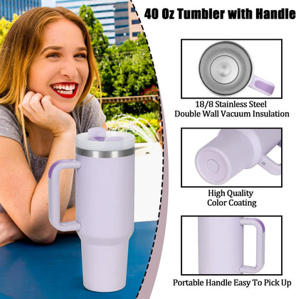 15 Pack 40 Oz Tumbler with Handle and Straw Bulk, 40 Oz Tumbler Stainless Steel Vacuum Insulation Keep Hot and Cold, 40 Oz Travel Coffee Mug with Silicone Spill Proof Stopper Set, Individually Boxed