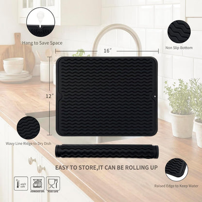 MicoYang Silicone Dish Drying Mat for Multiple Usage,Easy clean,Eco-friendly,Heat-resistant Silicone Mat for Kitchen Counter,Sink,Bar,Bottle,or Cup Green M 17 inches x 6 inches