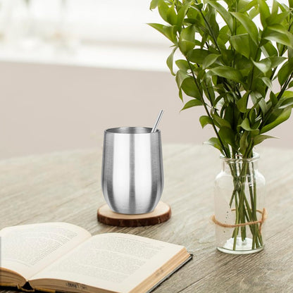 MEZMUT 12 Oz Insulated Wine Tumbler with Lid Double Wall Vacuum Stainless Steel Wine Glass Coffee Mug Insulated Tumbler Cup for Champaign, Cocktail, Beer (Black, 1 Pack)