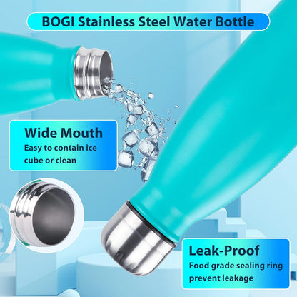 BOGI 17oz Insulated Water Bottle Double Wall Vacuum Stainless Steel Water Bottles, Leak Proof Metal Sports Water Bottle Keeps Drink Hot and Cold - Perfect for Outdoor Sports Camping Biking (Purple)