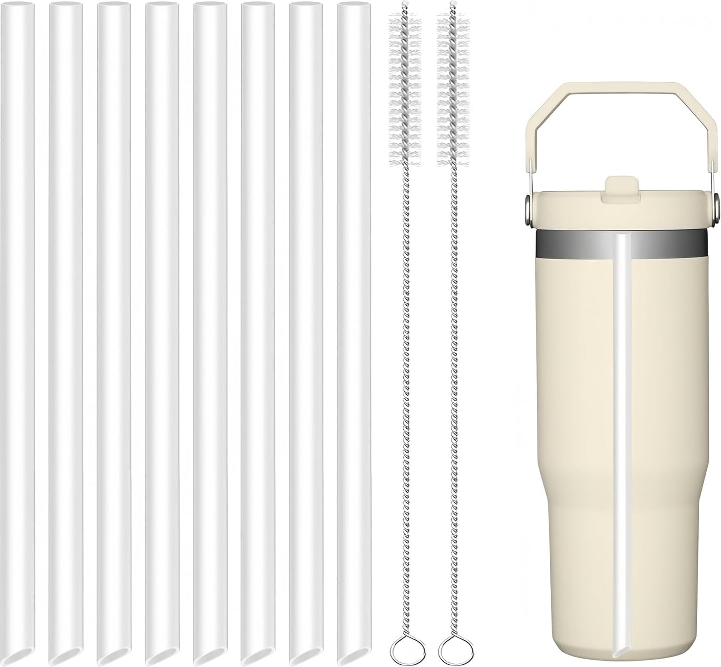Joshey 8-Pack Replacement Straws for Stanley 30oz Tumbler | Compatible with Stanley IceFlow Flip Straw Lid | BPA-Free Reusable Plastic Drink Straws with 2 Cleaning Brushes