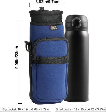 Nuovoware Water Bottle Carrier Bag,25oz/40oz/64oz Bottle Pouch Holder,Adjustable Shoulder Hand Strap 2 Pocket Sling Neoprene Sleeve Sports Accessories for Hiking Travelling Camping