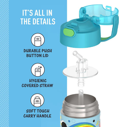 THERMOS FUNTAINER Water Bottle with Straw - 12 Ounce - Kids Stainless Steel Vacuum Insulated Water Bottle with Lid, Bluey - Colors B