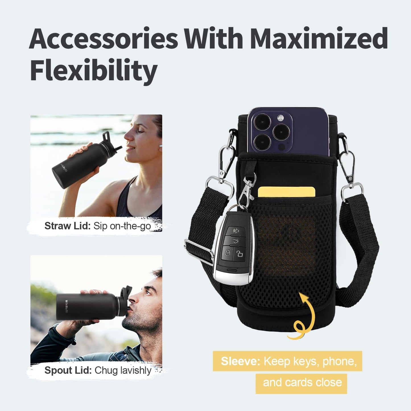 WixByti 40 oz Insulated Water Bottle with Straw (Cold for 36 Hrs), Stainless Steel Triple Wall Vacuum Sports Water Jug, Leakproof Hydro Cup Flask with Paracord Handle & Straw Spout Lids & DIY Stickers