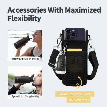 WixByti 40 oz Insulated Water Bottle with Straw (Cold for 36 Hrs), Stainless Steel Triple Wall Vacuum Sports Water Jug, Leakproof Hydro Cup Flask with Paracord Handle & Straw Spout Lids & DIY Stickers