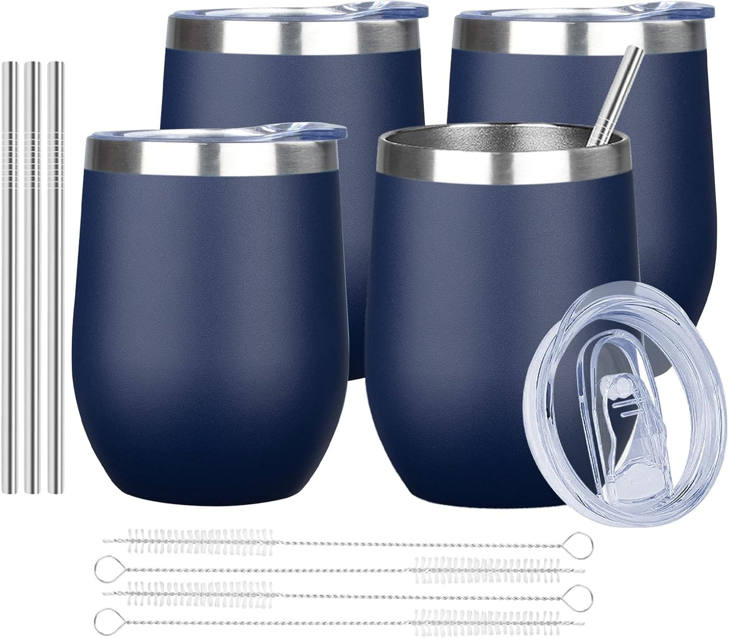 MEZMUT 12 Oz Insulated Wine Tumbler with Lid Double Wall Vacuum Stainless Steel Wine Glass Coffee Mug Insulated Tumbler Cup for Champaign, Cocktail, Beer (Black, 1 Pack)