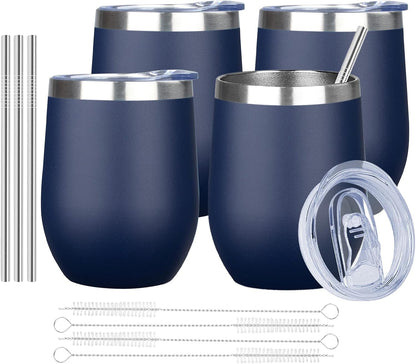 MEZMUT 12 Oz Insulated Wine Tumbler with Lid Double Wall Vacuum Stainless Steel Wine Glass Coffee Mug Insulated Tumbler Cup for Champaign, Cocktail, Beer (Black, 1 Pack)