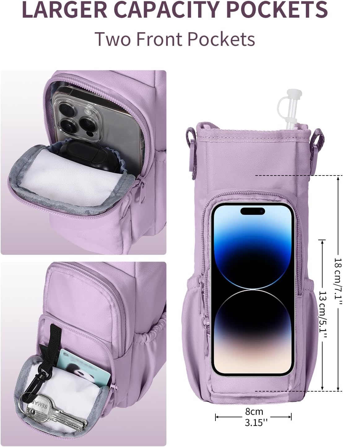 sportsnew Water Bottle Carrier Bag with Phone Pocket for 30oz 40oz Tumbler with Handle Accessories Insulated Water Bottle Holder Pouch with Strap Crossbody with Straw Cover