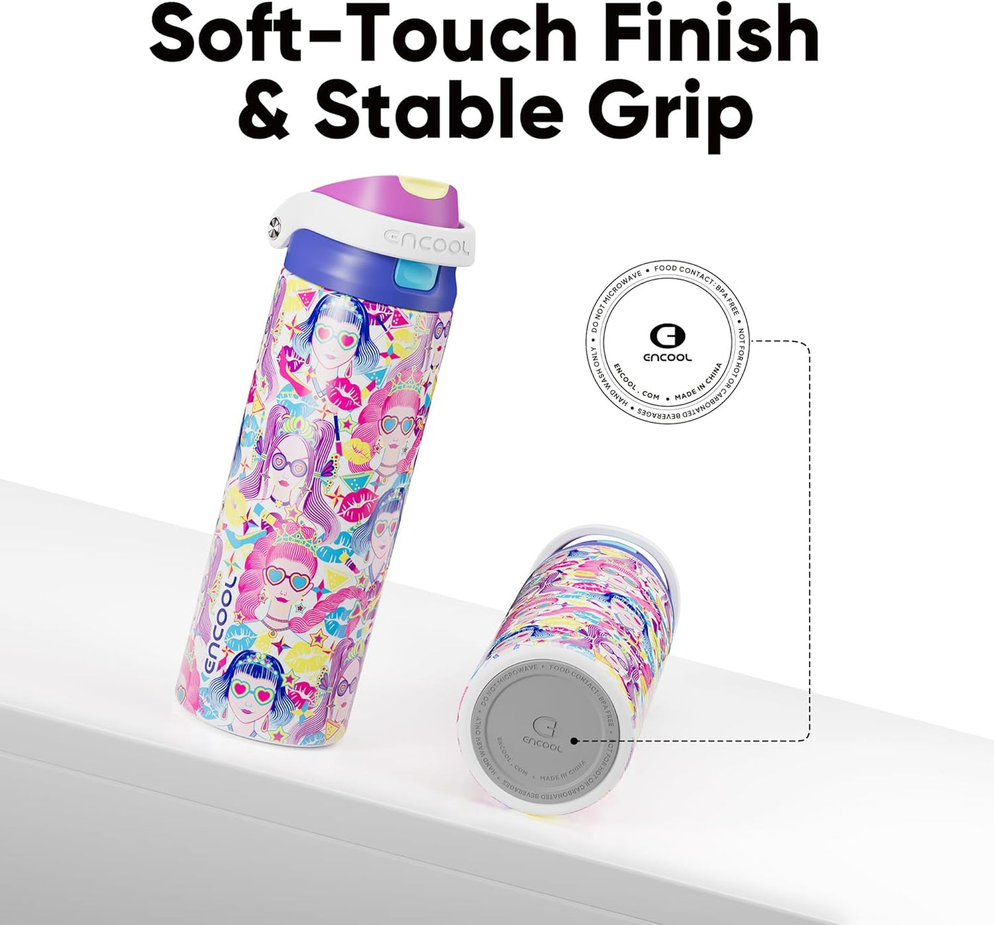 ENCOOL Leakproof Insulated Water Bottle with Straw Dual-Sip Water Bottle Bag-Safe Design for Work, Commute & Gym – Keeps Drinks Cold All Day, 24 oz, Lemonade Pink - Colors B
