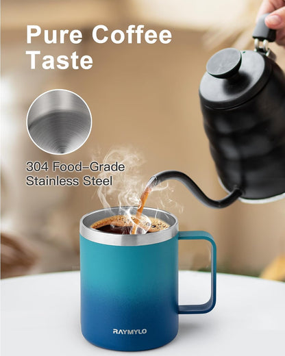 RAYMYLO Insulated Coffee Mug 12 oz, Double Wall Stainless Steel Coffee Mug with Lids, Leak-Proof & Detachable Slider Lid for Thorough Clean, Keeps Coffee Cold for 9 Hrs, Suitable for Camp Home Office
