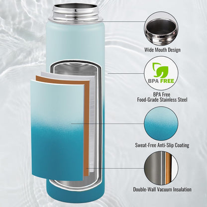 Fijinhom 24 oz Insulated Water Bottle with Handle, 304 Stainless Steel Water Bottles with Wide Mouth, Double Wall Vacuum Sports Water Bottle, BPA Free, Keep Cold and Hot, Black | with Handle