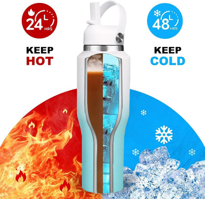 SENDESTAR 40oz Water Bottle Wide Mouth Stainless Steel Vacuum Insulated Double Wall with Straw Lids Fit in Any Car Cup Holder