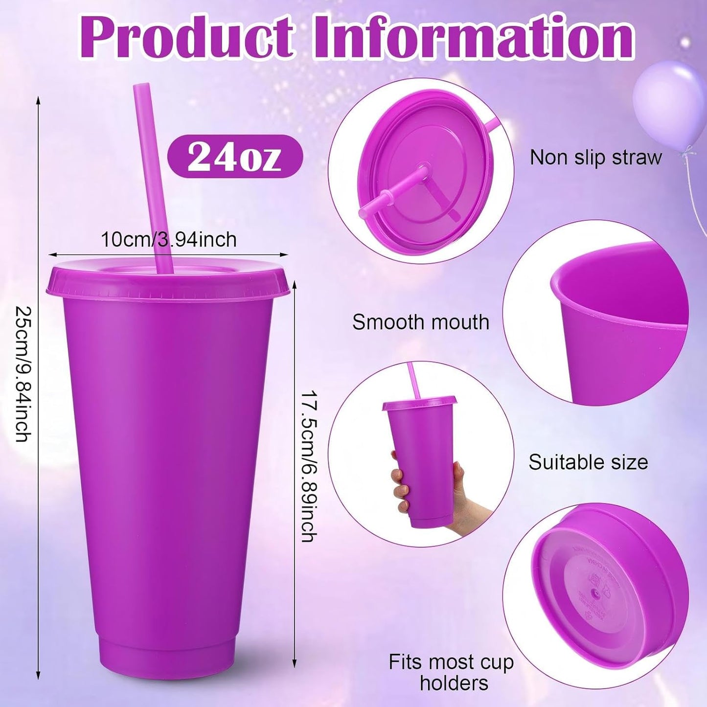 Honeydak 15 Pack Tumbler with Straw and Lid Bulk Cups for Gifts Water Bottle Iced Coffee Travel Mug Cup Reusable Plastic Tumblers for Party Birthdays 24-27 oz (Solid Color)