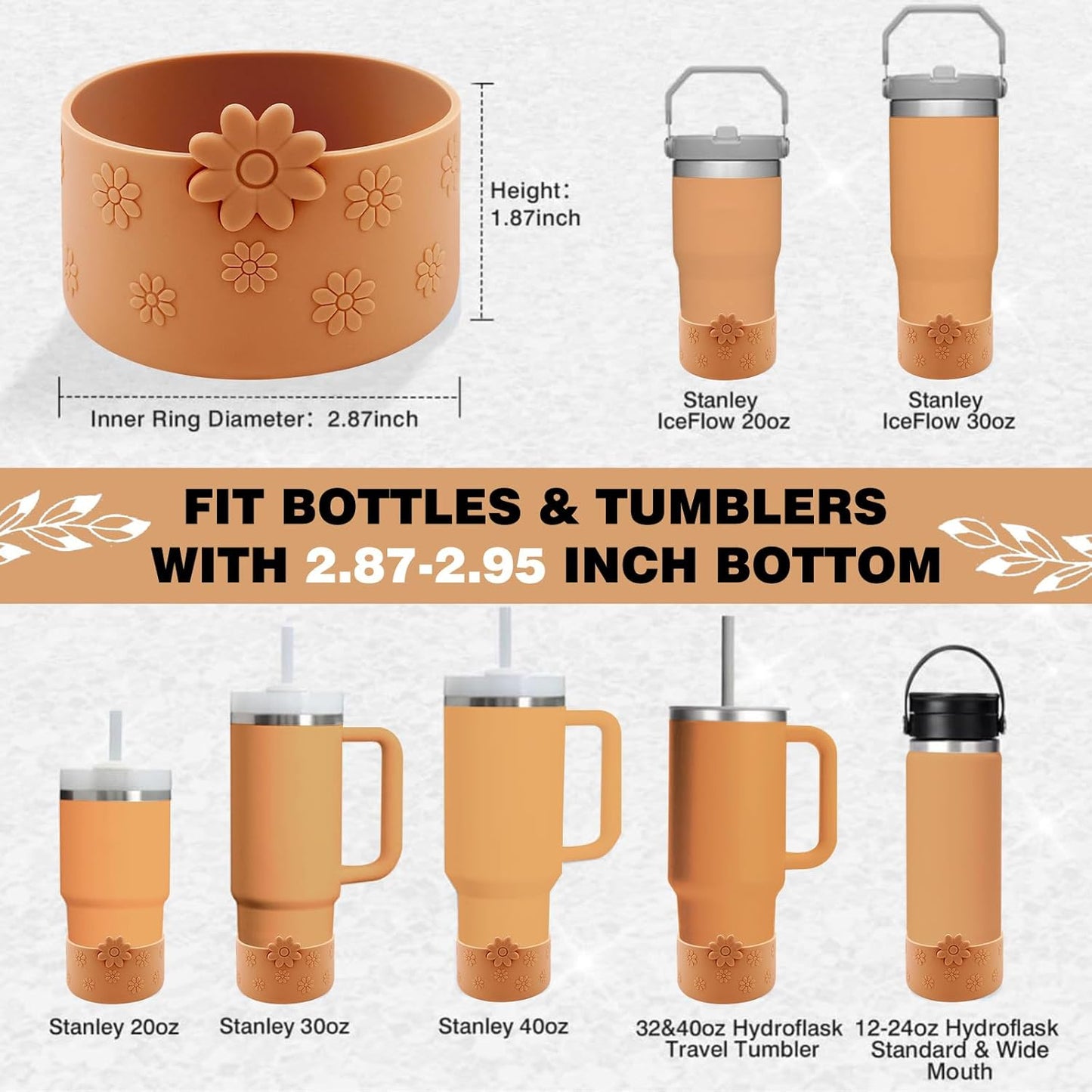 Hpbel Protective Silicone Boot for Stanley Cup Accessories Compatible with Stanley Cup Boot 40/30z and More Bottles with 2.95in Bottom for Water Bottle Flower Tumbler Accessories