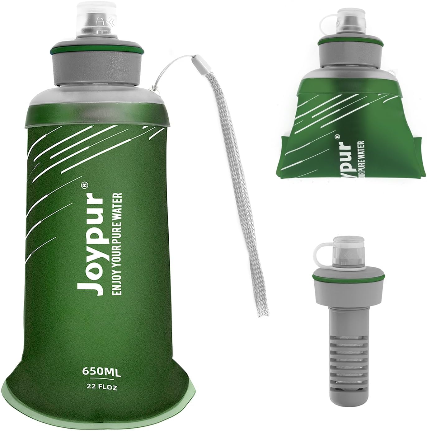 Water Filter Survival - Collapsible Water Bottle with Filter 0.01 Micron Squeeze Filtered Water Bottle 22oz for Hiking Backpacking Camping BPA-Free(White 650ml)