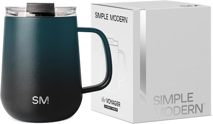 Simple Modern Voyager Signature Mug | Travel Coffee Tumbler with 360° Lid and Handle | Ceramic-Lined Insulated Stainless Steel Iced Cold Brew Cup | 12oz, Blue Dune