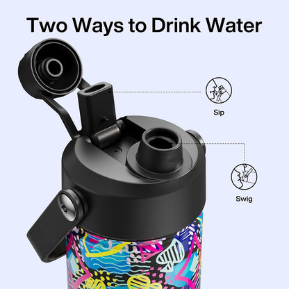 ENCOOL Insulated Water Bottle with Straw Stainless Steel Water Bottle, Leak-Proof, BPA-Free, Double Wall Vacuum Keeps Cold for 24 Hours for Sports, Travel, School (26 oz, Cotton Candy) - Colors A