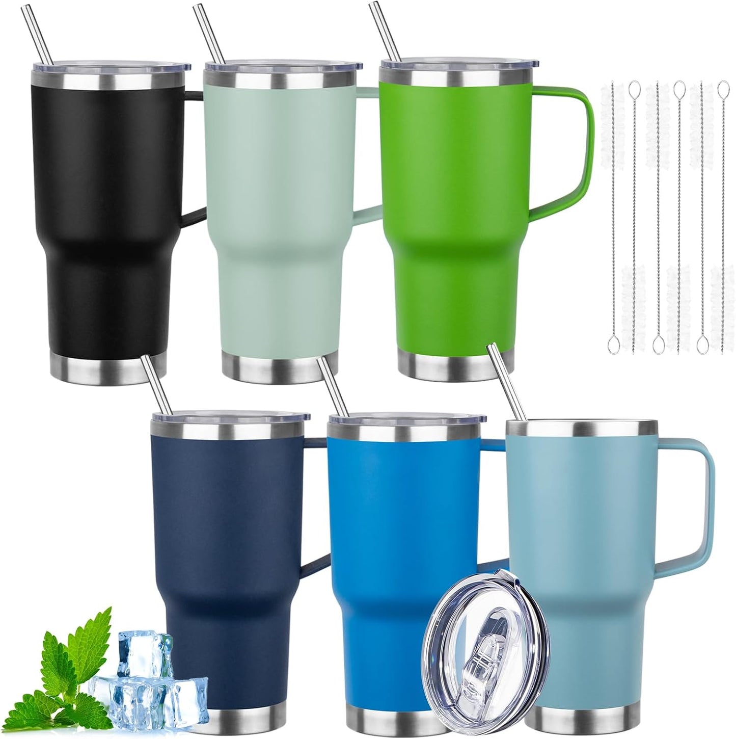 20oz Insulated Tumbler with Handle Stainless Steel Travel Coffee Mug with Lid and Straw Double Wall Vacuum Leak-proof Reusable Thermal Water Cup for Hot and Cold Drinks (Purple,1 Pack)