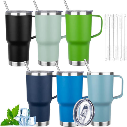 20oz Insulated Tumbler with Handle Stainless Steel Travel Coffee Mug with Lid and Straw Double Wall Vacuum Leak-proof Reusable Thermal Water Cup for Hot and Cold Drinks (Purple,1 Pack)