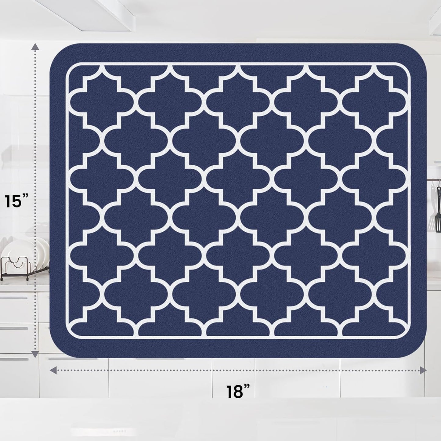 WISELIFE Dish Drying Mat Super Absorbent Drying Mat Large Dish Drying Mats for Kitchen Counter Easy Clean Dish Mat Kitchen Drying Mat15"x 18" Stylish Grey