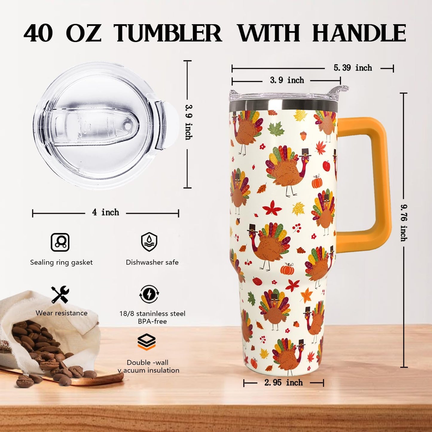 Ceovfoi 40 oz Pickleball Coffee Mug Vacuum Insulated Travel Tumbler with Handle, Lid & Straw - Perfect Pickleball Gifts for Players, Coaches, Lovers | Pickleball Accessories