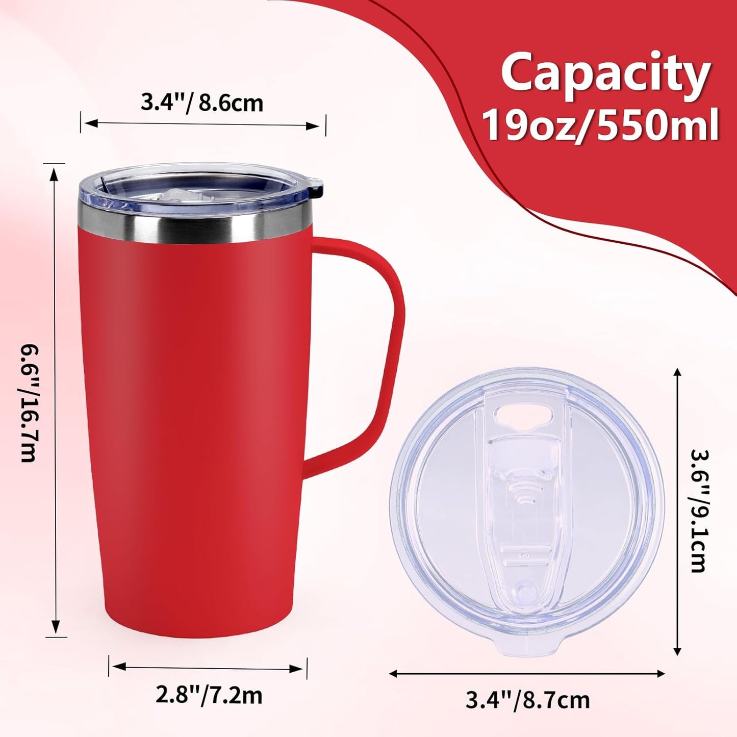 Trwcrt 19oz Insulated Coffee Mug with Handle, Double Wall Vacuum Stainless Steel Travel Coffee Tumbler, Blue