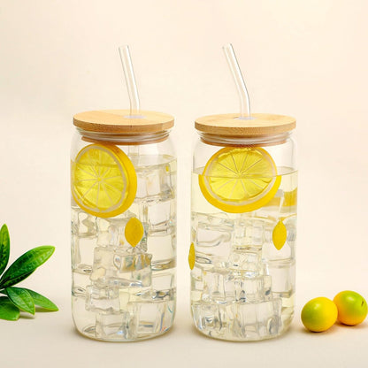 Honeydak 2 Pcs Icon Juice Glass Tumbler with Lid & Straw - 18 oz Cloud and Sun Icon Can Shape Glass Cups Coffee Juice Beer Soda Drinking Cup for Summer Halloween Christmas Party Supplies Gift