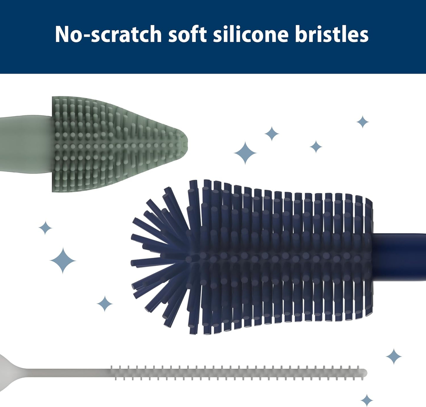 Dr. Brown's Silicone Cleaning Brush Set with Bottle, Spout, and Straw Brush, 3 Brushes to Clean Baby Bottles, Spouts, Nipples, and Straws, BPA Free – 3-Pack